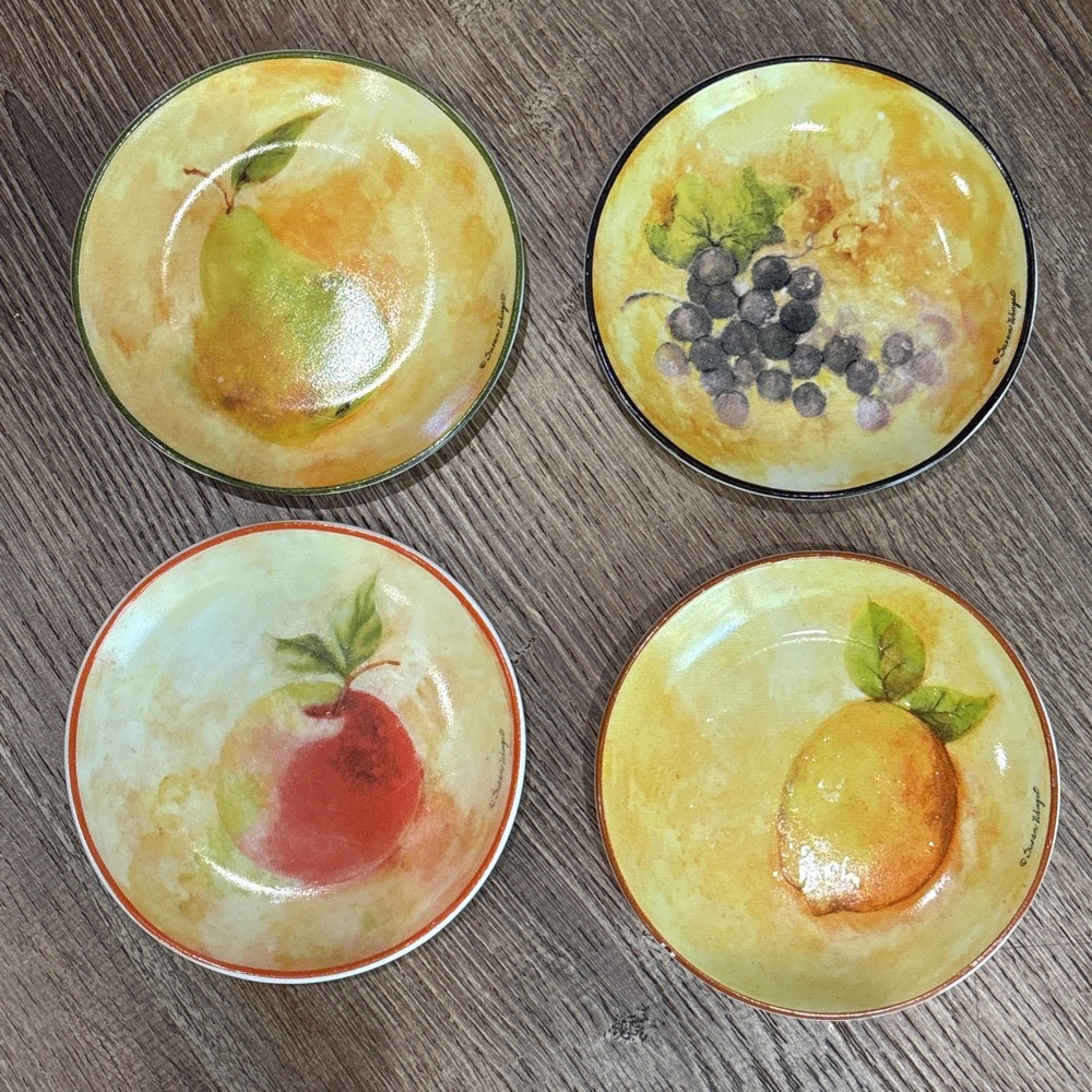 VTG Susan Winget Mini Fruit Plates dish Signed Giftco Colorful Decor 4.5" Set 4